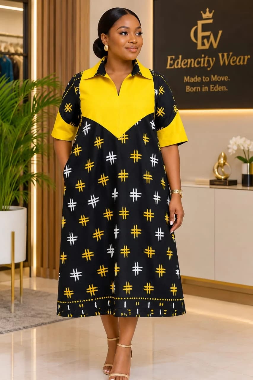 Nhyira Yoke Dress in black & sun