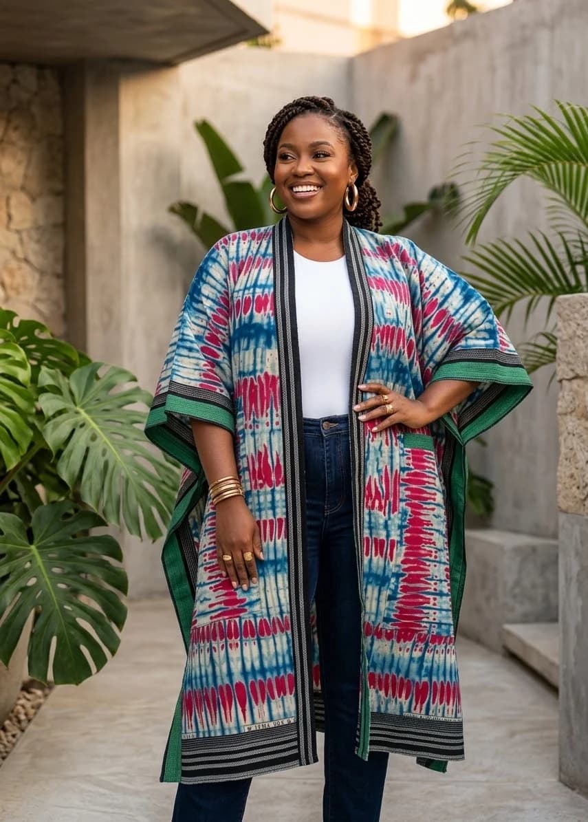 Ama Tie-Dye Kimono in teal & berry