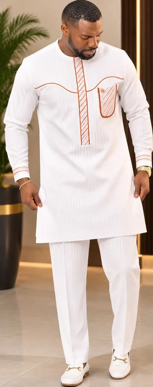 Kofi Kaftan Set in white & copper